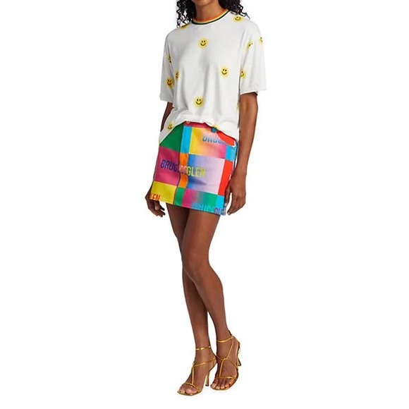 Bruce Glen Happy Logo Mini Skirt Multicolored Size 28 - Picture 2 of 9